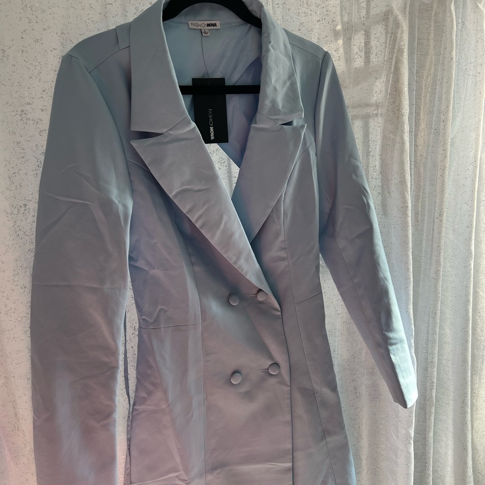 Baby blue backless blazer dress